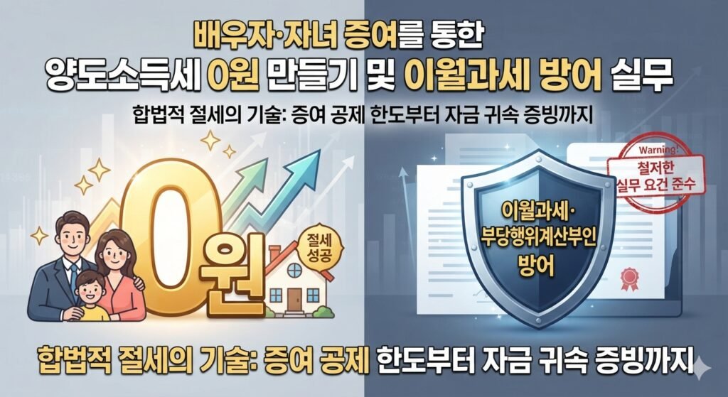 배우자 자녀 자산 증여를 통한 양도소득세 절세 및 이월과세 부당행위계산부인 방어 실무 가이드 썸네일