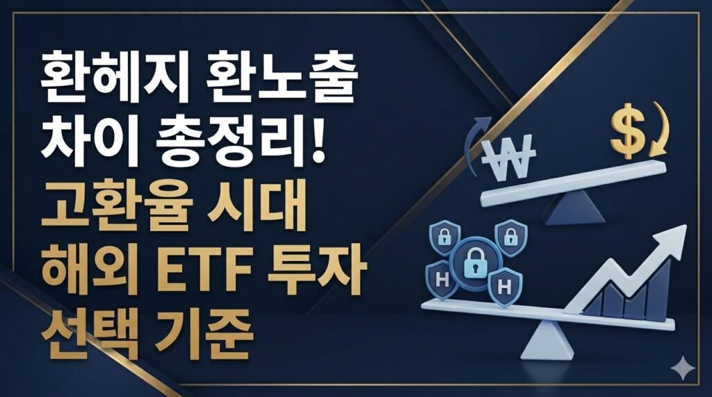 미국 주식 및 국채 ETF 투자 시 환헤지형(H)과 환노출형 상품의 구조적 차이와 선택 기준을 정리한 금융 인포그래픽 썸네일 이미지
