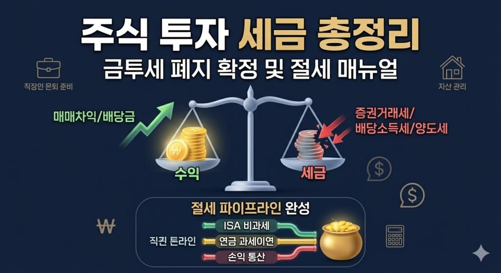 주식 투자 세금 종류 및 금투세 폐지 확정 절세 매뉴얼 인포그래픽