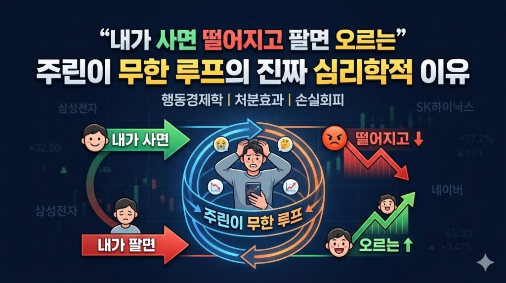 주식 매수 후 하락 매도 후 상승하는 주린이 심리 편향 인포그래픽 썸네일