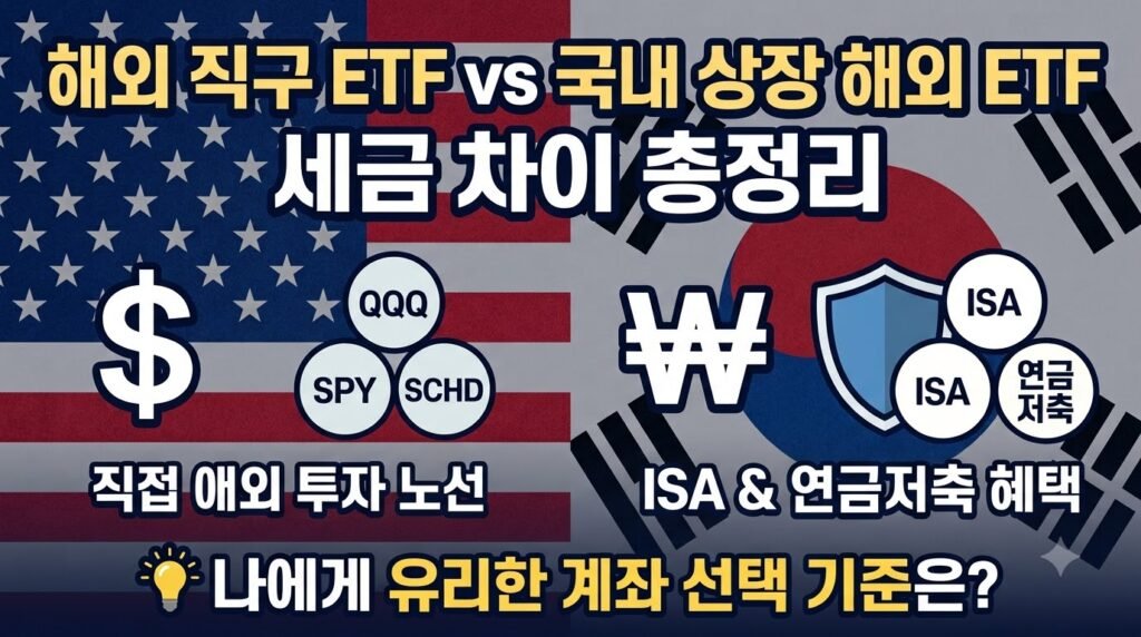 미국 직구 ETF와 국내 상장 해외 ETF의 양도소득세 배당소득세 금융소득종합과세 세금 차이 및 유리한 계좌 선택 기준 가이드 썸네일