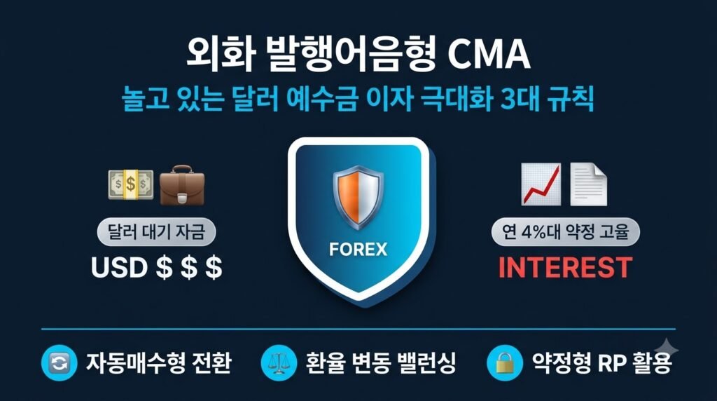 미국 주식 매매 후 남은 달러 예수금과 외화 배당금을 단 하루만 맡겨도 고금리를 주는 증권사 외화 RP 및 외화 발행어음형 CMA 수익률 비교 인포그래픽 썸네일